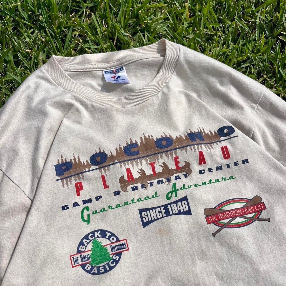 Vintage 1998 Jerzees Outdoor Camping Beige Long Sleeve Shirt